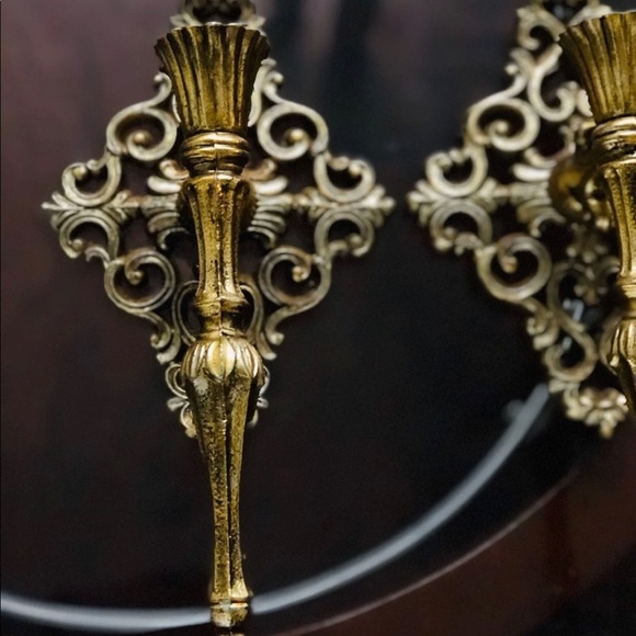 GORGEOUS VINTAGE ORNATE WALL CANDLE SCONCES MOODY MAXIMALISM - Picture 5 of 8